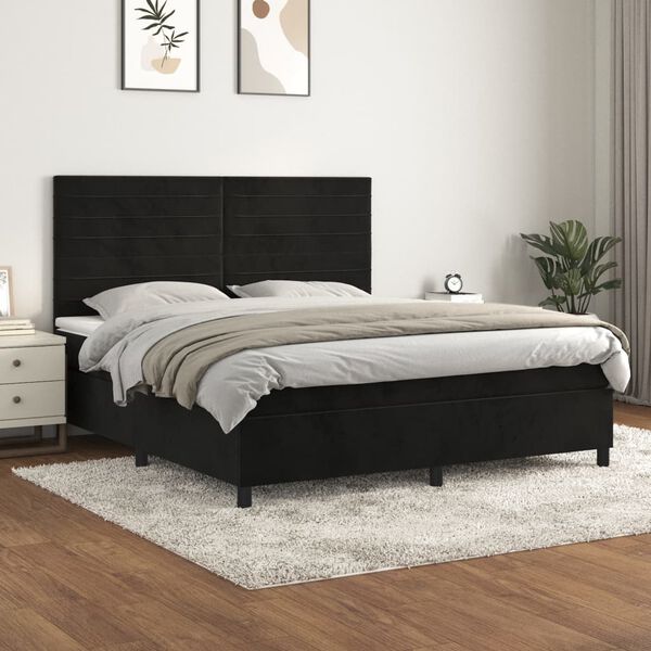 vidaXL Sommier &agrave; lattes de lit et matelas Noir 160x200 cm Velours