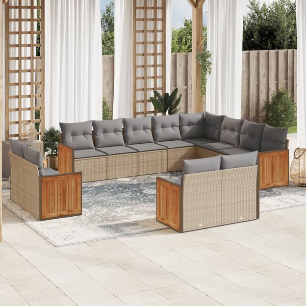 vidaXL Salon de jardin avec coussins 12 pcs beige r&eacute;sine tress&eacute;e