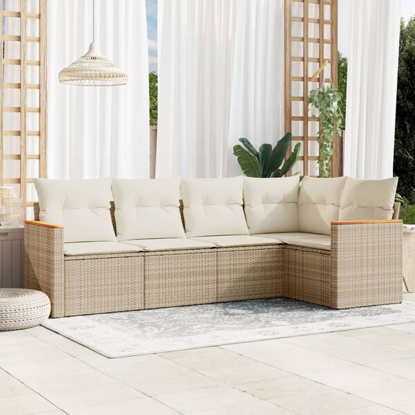 vidaXL Salon de jardin avec coussins 5 pcs beige r&eacute;sine tress&eacute;e