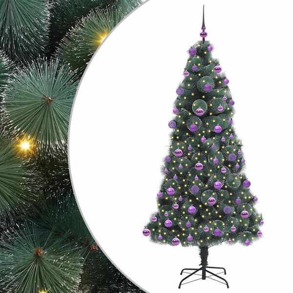 vidaXL Arbre de No&euml;l artificiel pr&eacute;-&eacute;clair&eacute; avec ensemble de boules