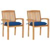 vidaXL Chaises de jardin lot de 2 et coussins bleu Bois de teck massif