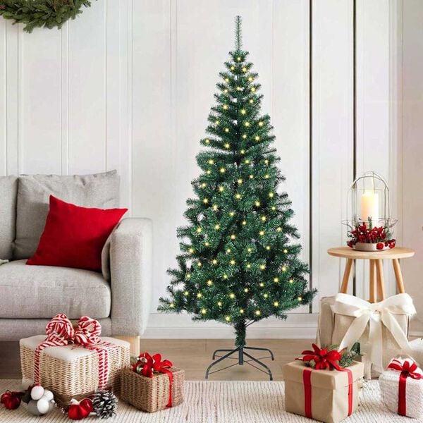 vidaXL Sapin de No&euml;l artificiel pr&eacute;-&eacute;clair&eacute; Vert 150 cm PVC et m&eacute;tal
