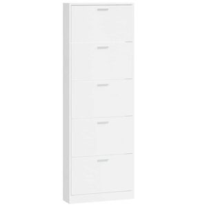 vidaXL Armoire &agrave; chaussure Blanc brillant 59x17x169 cm Bois ing&eacute;nierie