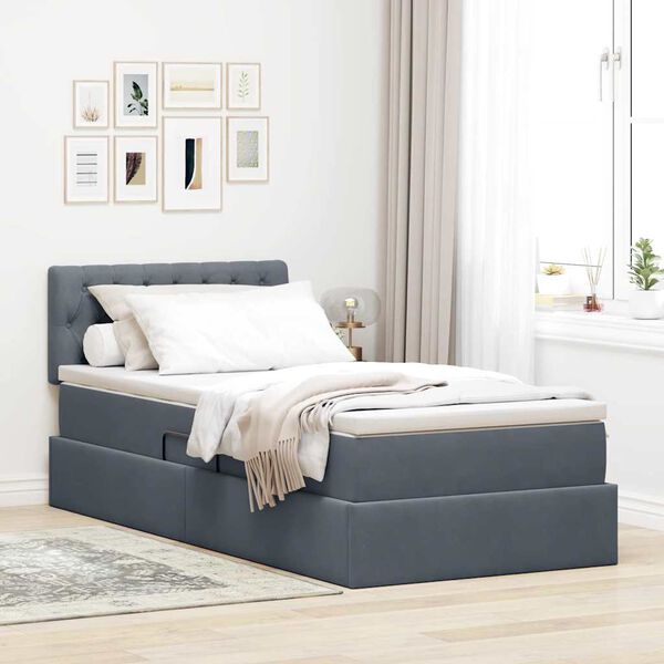 vidaXL Lit avec rangement et LED Gris fonc&eacute; 90 x 190 cm Velours