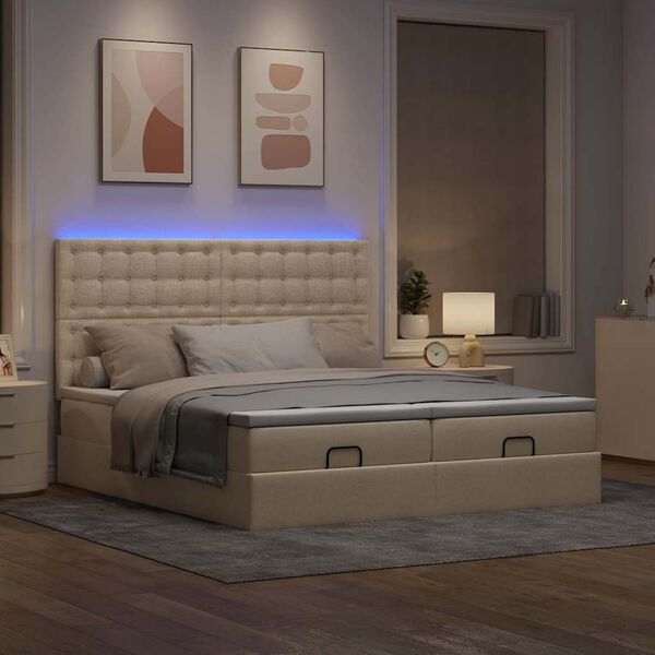 VidaXL Cadre de lit ottoman avec matelas cr&egrave;me 180x200 cm tissu
