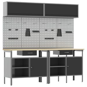 vidaXL Ensemble d'&eacute;tabli 8 pc Noir et gris Acier enduit de poudre