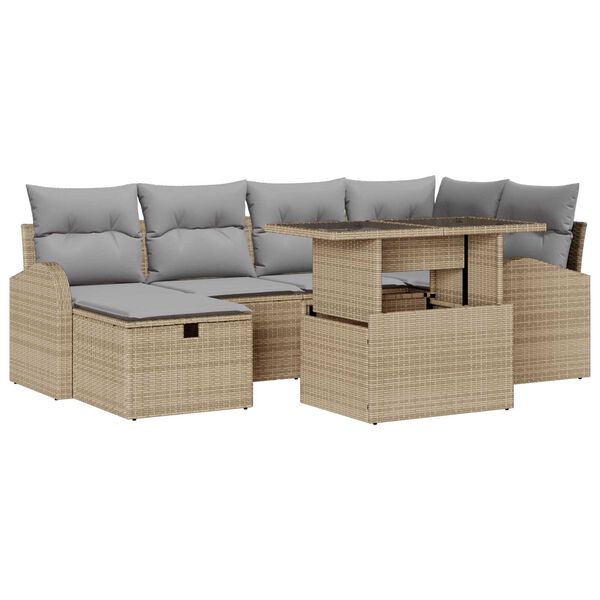 vidaXL Ensemble de canap&eacute; de jardin 7 pcs Beige Poly rotin