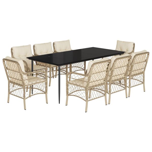 vidaXL Ensemble &agrave; manger de jardin et coussins 9 pcs beige Poly rotin