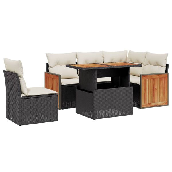 vidaXL Salon de jardin 6 pcs avec coussins noir r&eacute;sine tress&eacute;e
