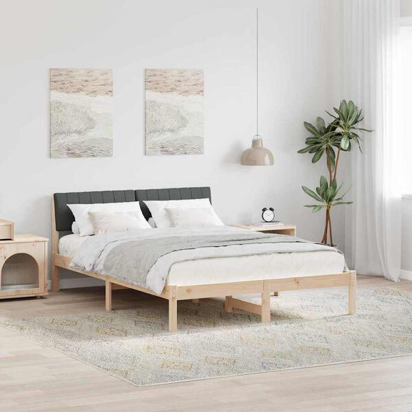 vidaXL Cadre de lit avec t&ecirc;te de lit marron et gris fonc&eacute; 140 x 190 cm