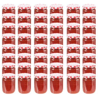 vidaXL 48 pcs Pots à confiture Couvercle blanc et rouge Verre 230 ml