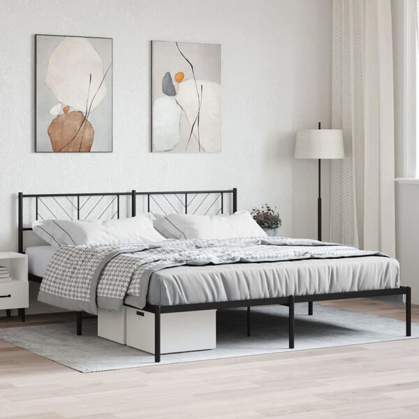 vidaXL Cadre de lit m&eacute;tal sans matelas avec t&ecirc;te de lit noir 200x200cm