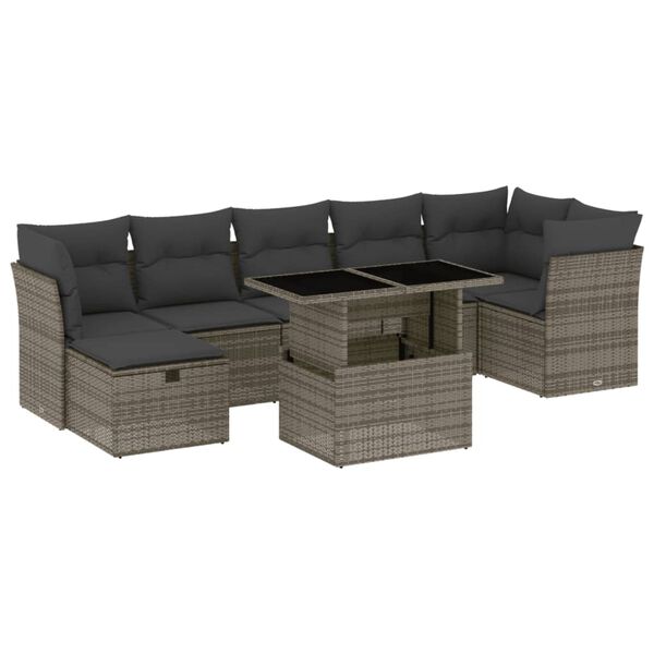 vidaXL Salon de jardin 8 pcs avec coussins gris r&eacute;sine tress&eacute;e
