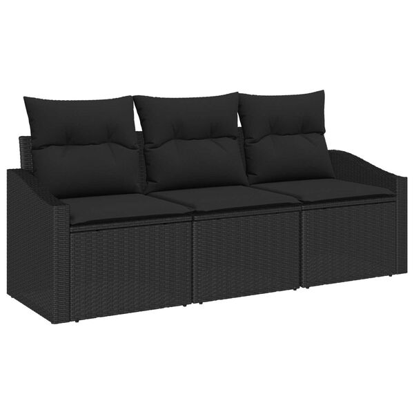 vidaXL Ensemble de canap&eacute; de jardin avec coussin 3 pcs Noir polyrotin