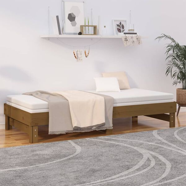 vidaXL Lit coulissant sans matelas marron miel 2x(100x200) cm
