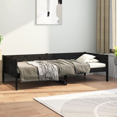 vidaXL Lit de jour sans matelas noir bois de pin massif 90x190 cm