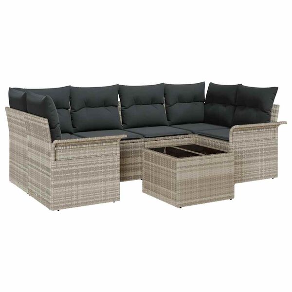 vidaXL Ensemble de canapé de jardin 7 pcs Gris clair polyrotin