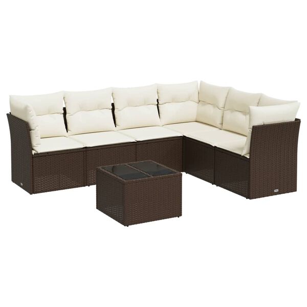 vidaXL Salon de jardin avec coussins 7 pcs marron r&eacute;sine tress&eacute;e