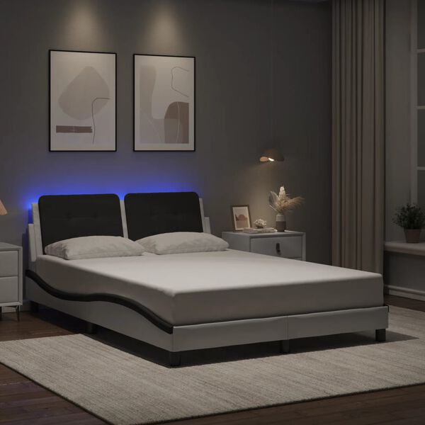 vidaXL Cadre de lit avec LED sans matelas Zadar blanc et noir 140x190 cm