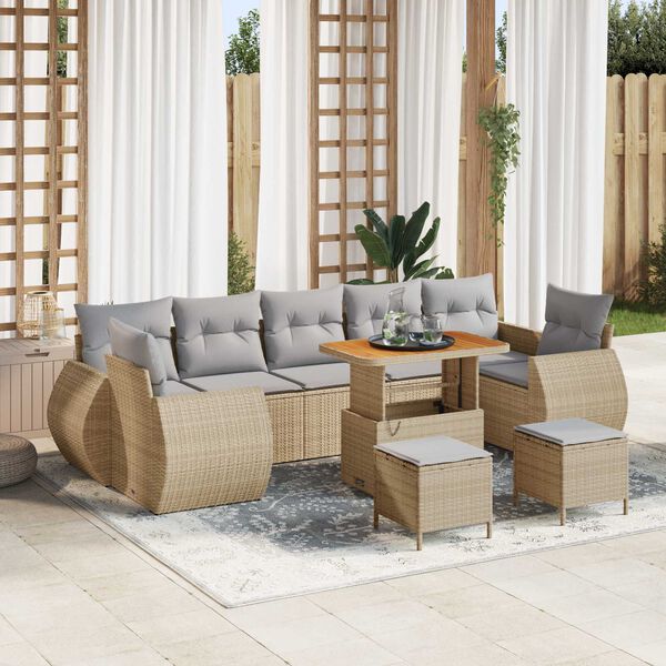 vidaXL Ensemble de canap&eacute; de jardin 10 pcs Beige polyrotin