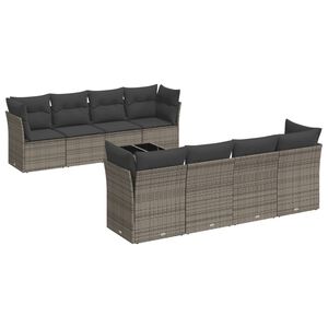 vidaXL Salon de jardin 9 pcs avec coussins gris r&eacute;sine tress&eacute;e
