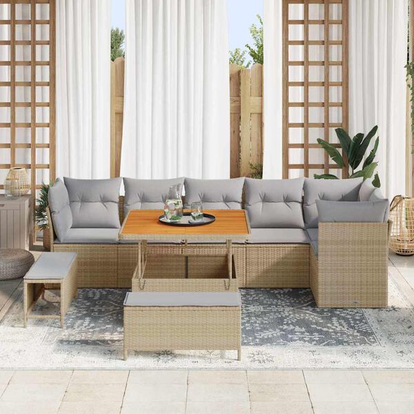vidaXL Ensemble de canap&eacute; de jardin 9 pcs Beige polyrotin