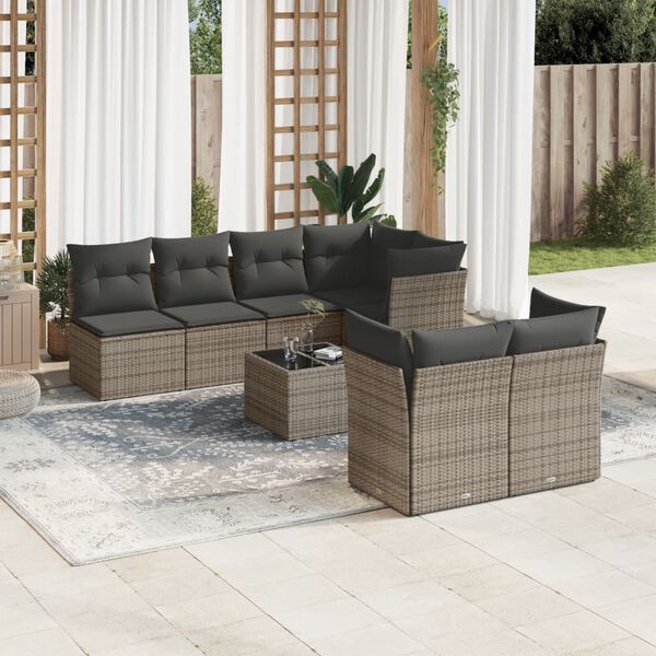 vidaXL Salon de jardin 8 pcs avec coussins gris résine tressée