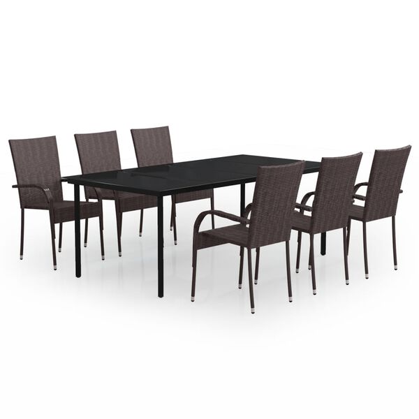 vidaXL Ensemble &agrave; manger de jardin 7 pcs Marron et noir