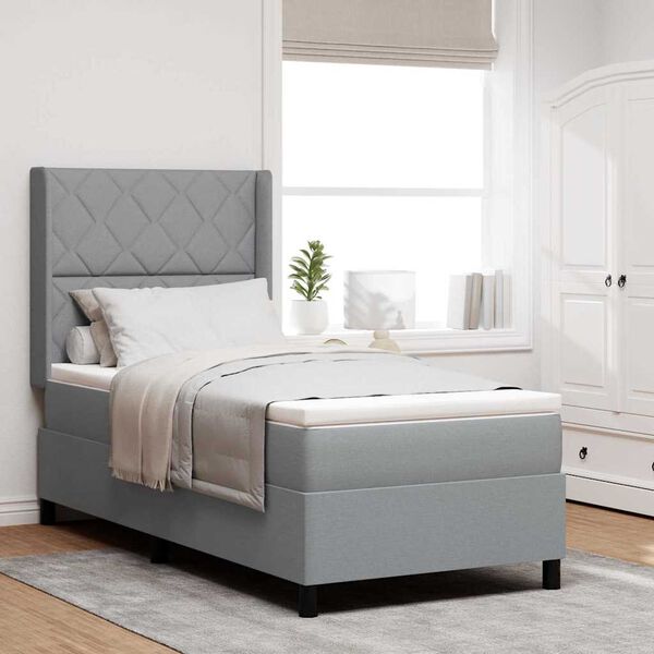 vidaXL Lit &agrave; ressort LED avec matelas Gris clair 90 x 200 cm tissu