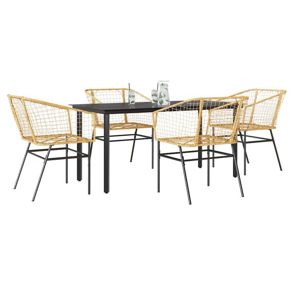 vidaXL Ensemble &agrave; manger jardin 5pcs marron poly rotin verre