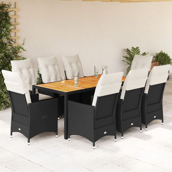 vidaXL Ensemble &agrave; manger de jardin 9pcs coussins noir r&eacute;sine tress&eacute;e
