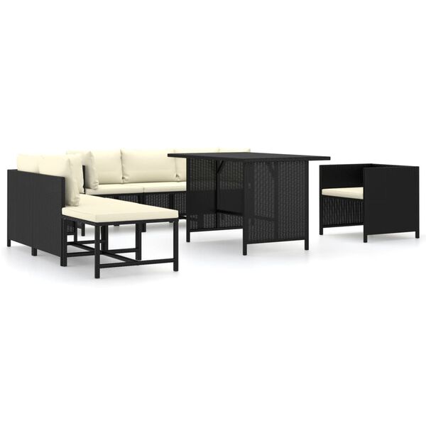 vidaXL Salon de jardin 8 pcs avec coussins R&eacute;sine tress&eacute;e Noir