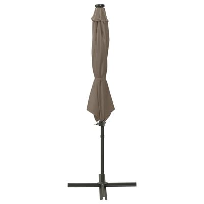 vidaXL Parasol de jardin en porte-à-faux et mât et lumières LED taupe