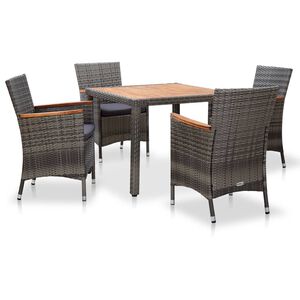 vidaXL Ensemble &agrave; manger de jardin coussins 5pcs R&eacute;sine tress&eacute;e Gris
