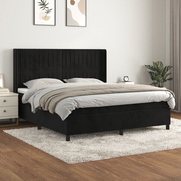 vidaXL Sommier &agrave; lattes de lit et matelas Noir 160x200 cm Velours