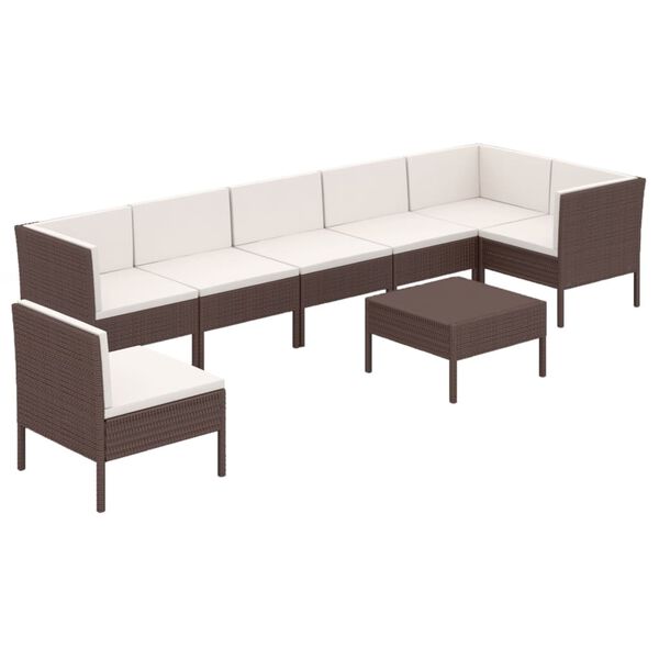 vidaXL Salon de jardin 8 pcs avec coussins r&eacute;sine tress&eacute;e marron