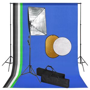 vidaXL Kit de studio photo avec lampes toile de fond et r&eacute;flecteur