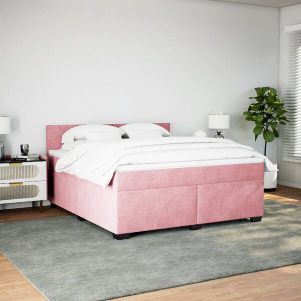 vidaXL Sommier &agrave; lattes de lit avec matelas Rose 180x200 cm Velours