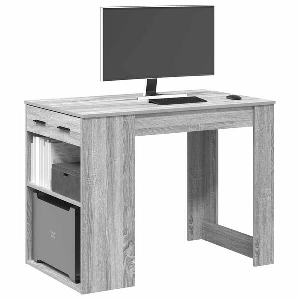vidaXL Bureau avec tiroir et &eacute;tag&egrave;re sonoma gris bois d'ing&eacute;nierie