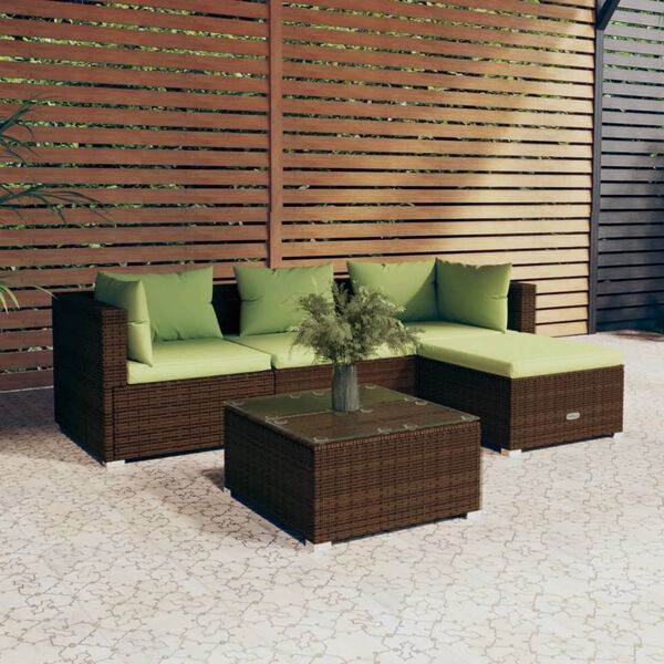 vidaXL Salon de jardin 5 pcs avec coussins r&eacute;sine tress&eacute;e marron