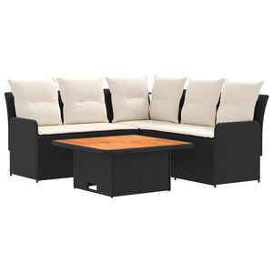 vidaXL Ensembles de meubles avec oreiller 4 pcs Noir et Cr&egrave;me Rotin PE