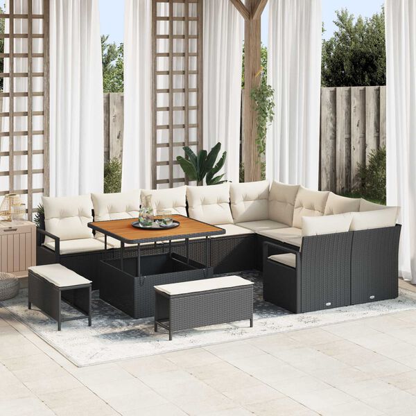 vidaXL Ensemble de canap&eacute; de jardin avec coussin 12 pcs Noir polyrotin