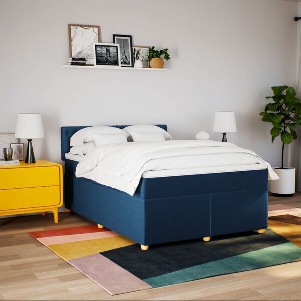 vidaXL Sommier à lattes de lit avec matelas Bleu 140x200 cm Tissu