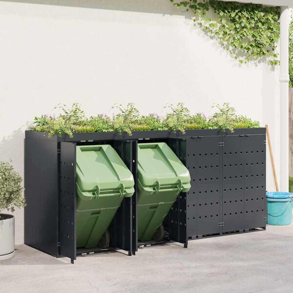 vidaXL Rangement de poubelle &agrave; roulettes pour 4 poubelles Anthracite