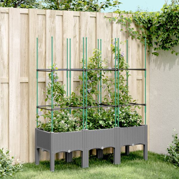 vidaXL Jardini&egrave;re avec treillis Gris clair 120x40x142,5 cm PP