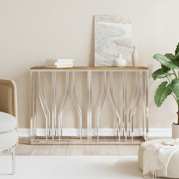vidaXL Table console argent&eacute; acier inoxydable/bois massif r&eacute;cup&eacute;ration