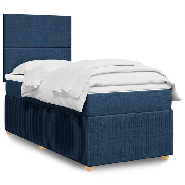 vidaXL Sommier &agrave; lattes de lit avec matelas Bleu 90x200 cm Tissu