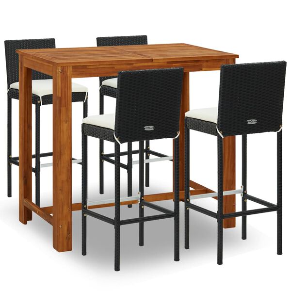 vidaXL Ensemble de bar de jardin avec coussins 5 pcs Noir