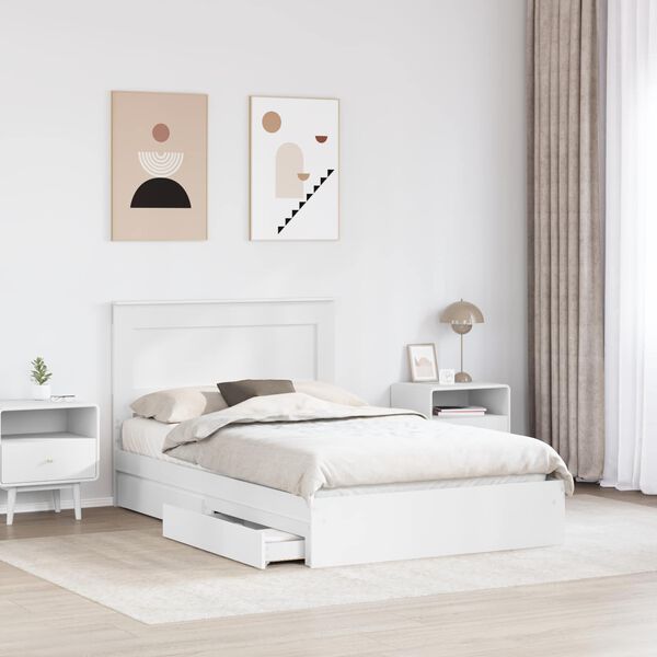 vidaXL Lit de Rangement Blanc 120 x 200 cm Bois d'ing&eacute;nierie