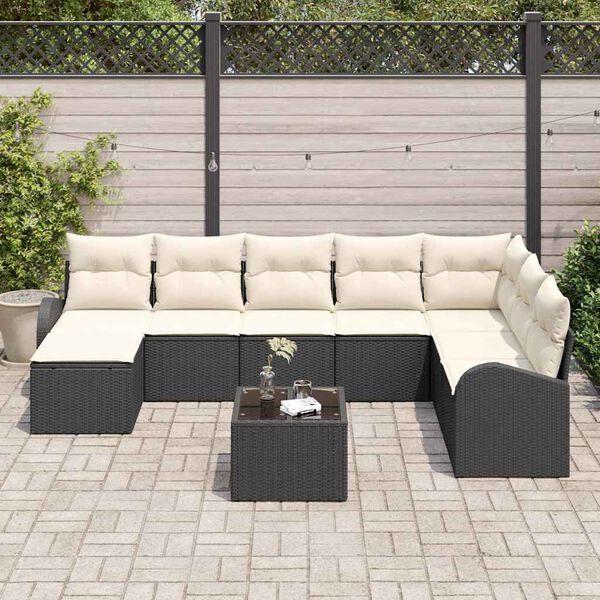 vidaXL Ensemble de canap&eacute; de jardin avec coussin 9 pcs Noir Poly rotin